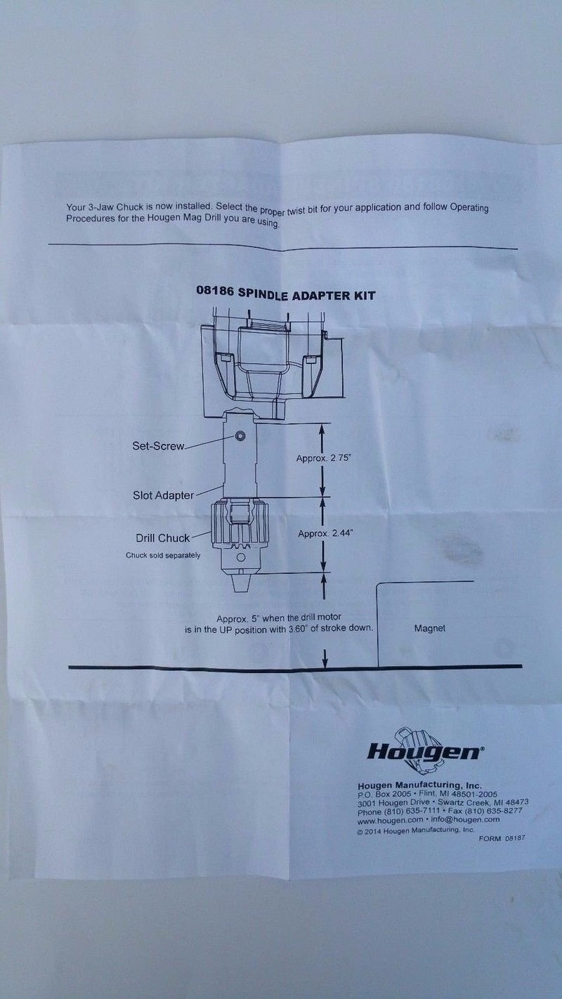 HOUGEN DRILL CHUCK&ADAPTER FOR MODELS,HMD904, 905 & 927 (SLOTDRIVE)#08186/#10731 - Image 5